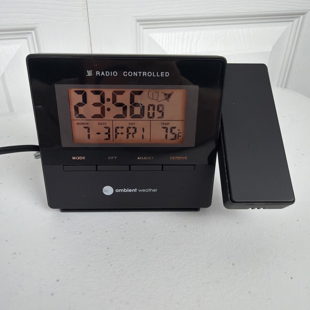 Ambient Weather RC-8427 Radio Controlled Projection Alarm Clock Temperature WWV